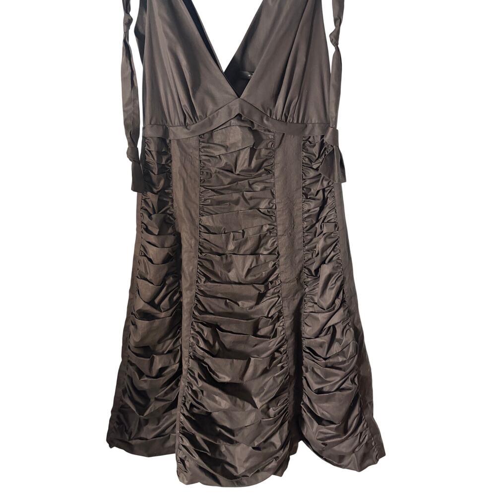 Marc Jacobs Ruched Cotton Dress Size 10 Deep V Tie Shoulder Y2K Romantic LBD - Picture 3 of 7